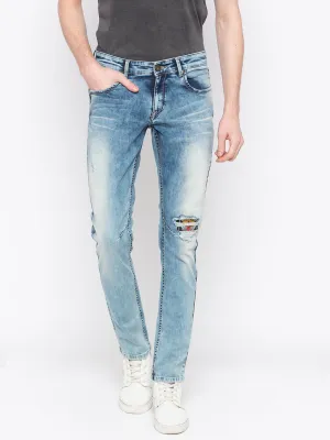 Spykar Men Light Blue Ripped Skinny Fit Jeans