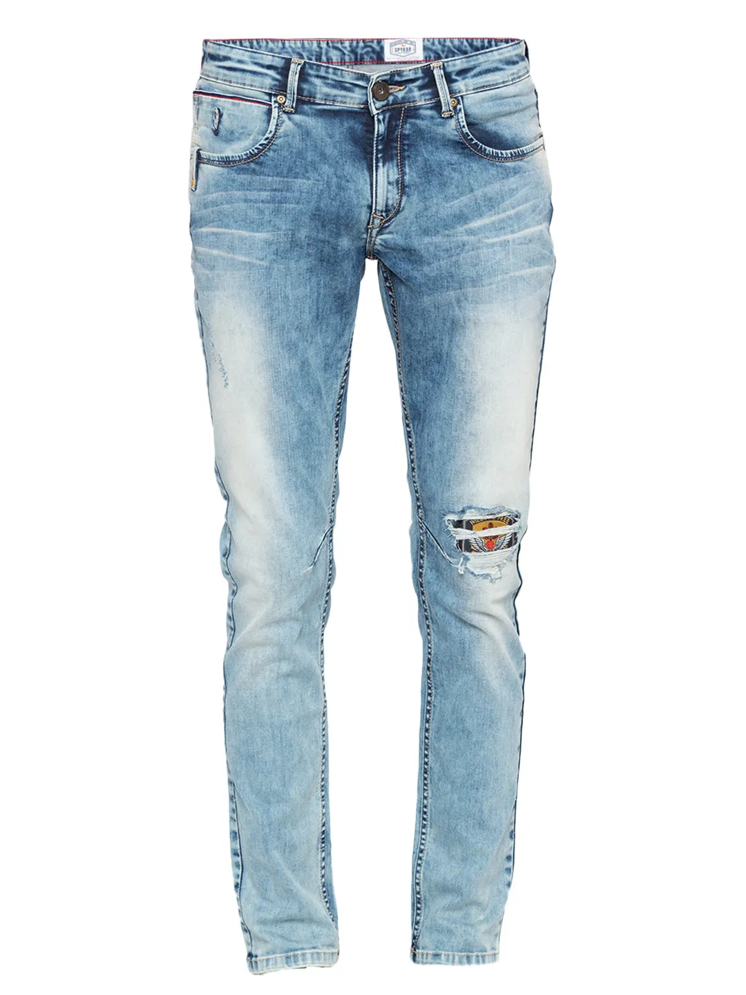 Spykar Men Light Blue Ripped Skinny Fit Jeans