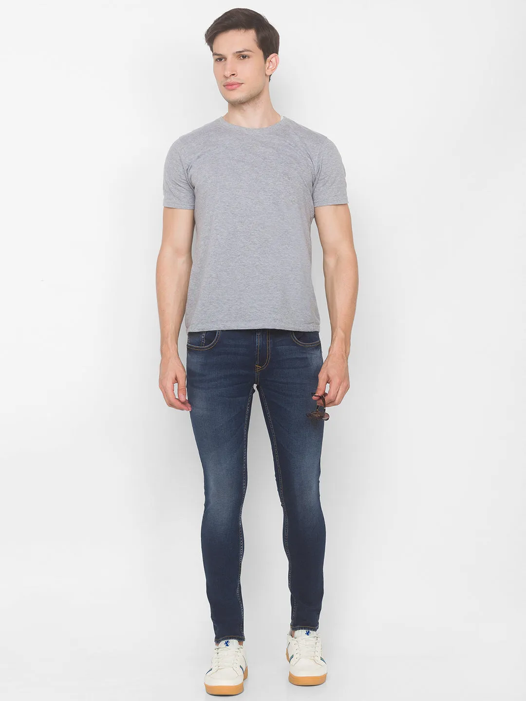 Spykar Men Mid Blue Solid Skinny Low-Rise Jeans (Supper Skinny)