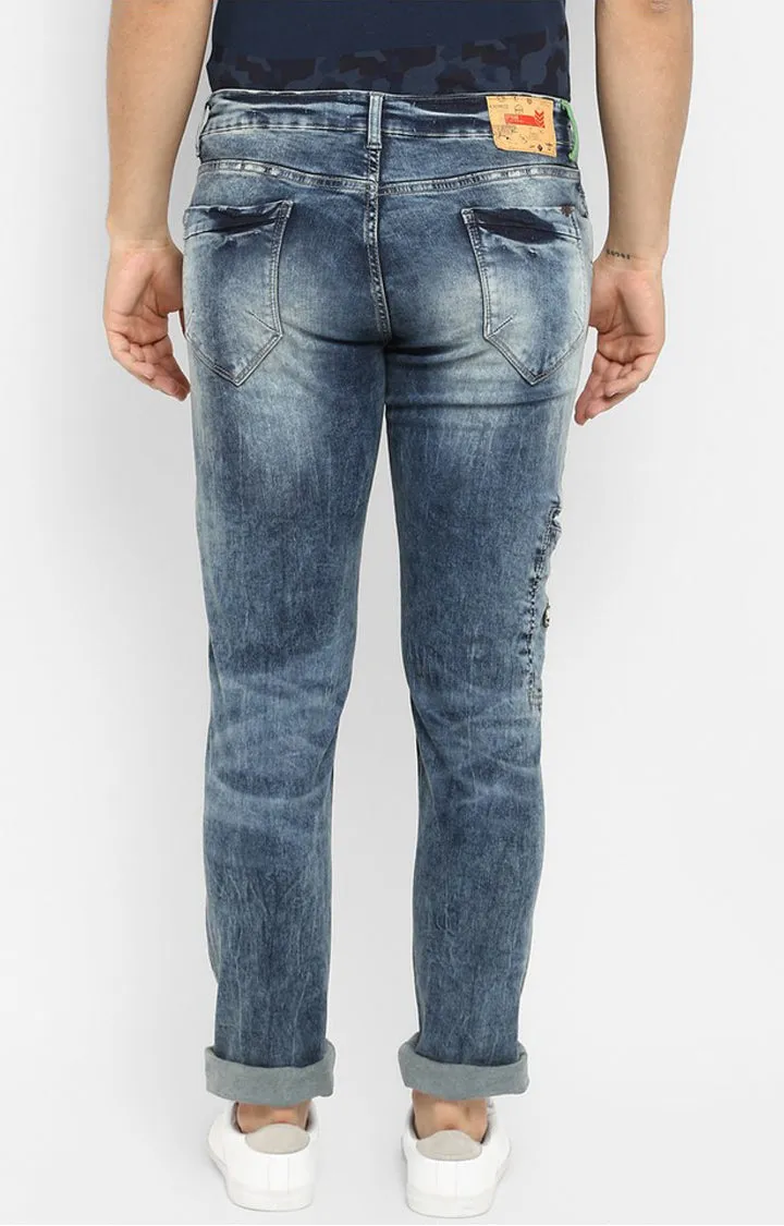 Spykar Men Vintage Blue Ripped Skinny Fit Jeans