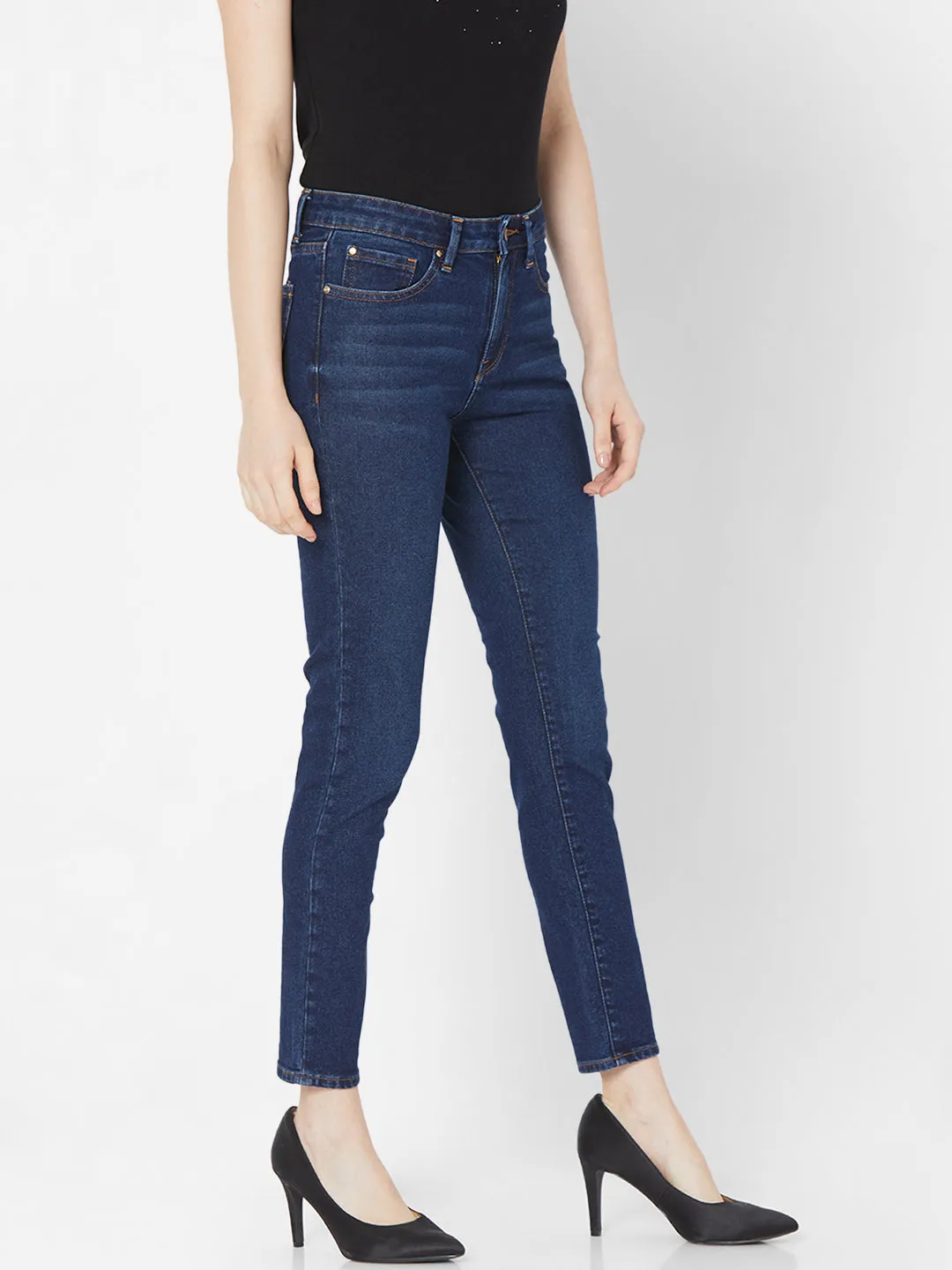 Spykar Women Dk Blue Solid Skinny Mid-Rise Jeans (Adora)