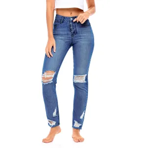 Star Stitched Pockets - Distressed High Waisted Jeans  - The Clover