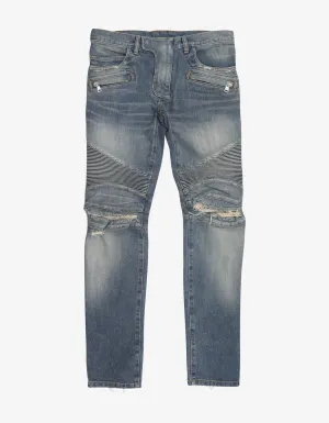 Stonewash Skinny Biker Ripped Knee Jeans