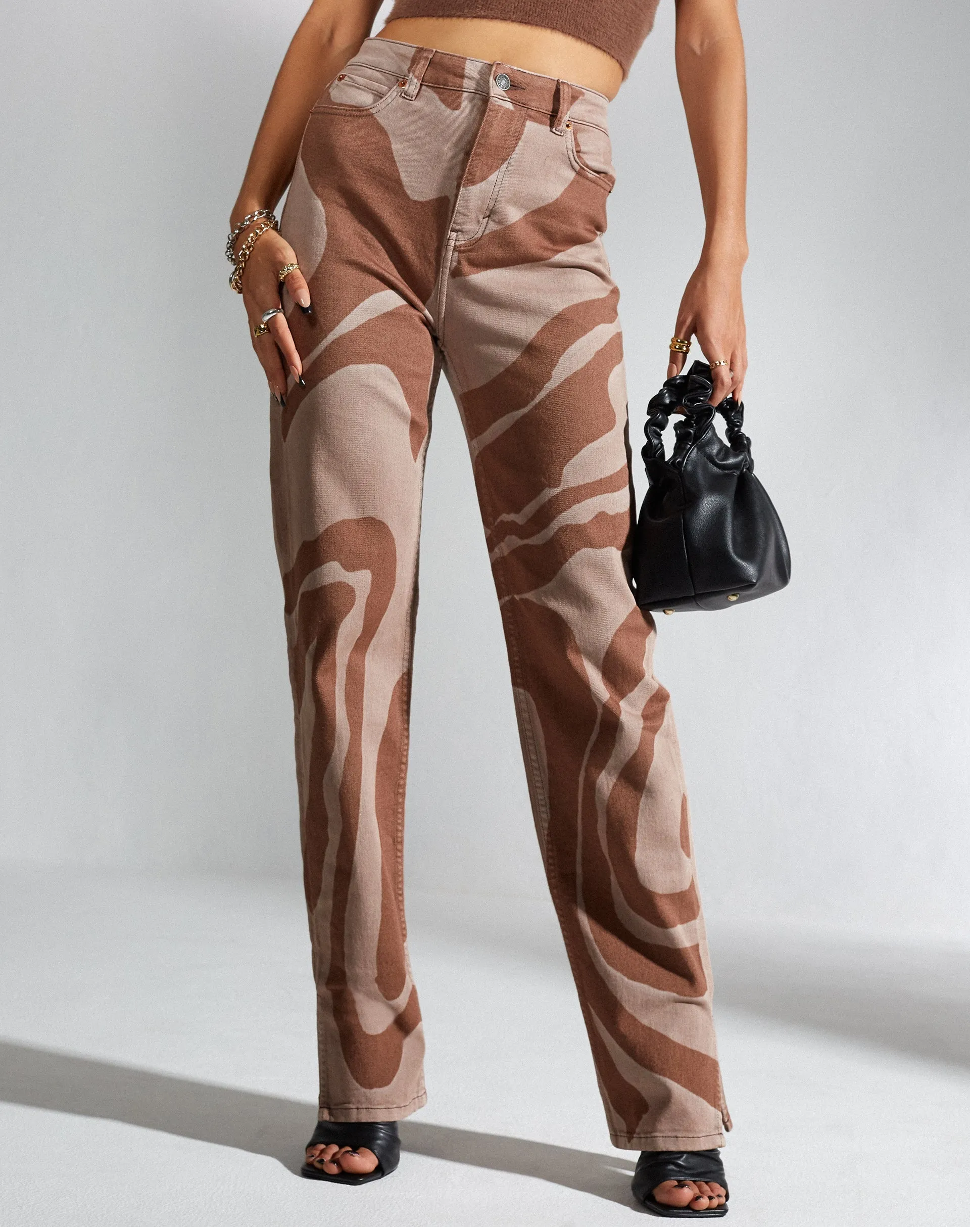 Straight Leg Jeans in Laser Swirl Brown