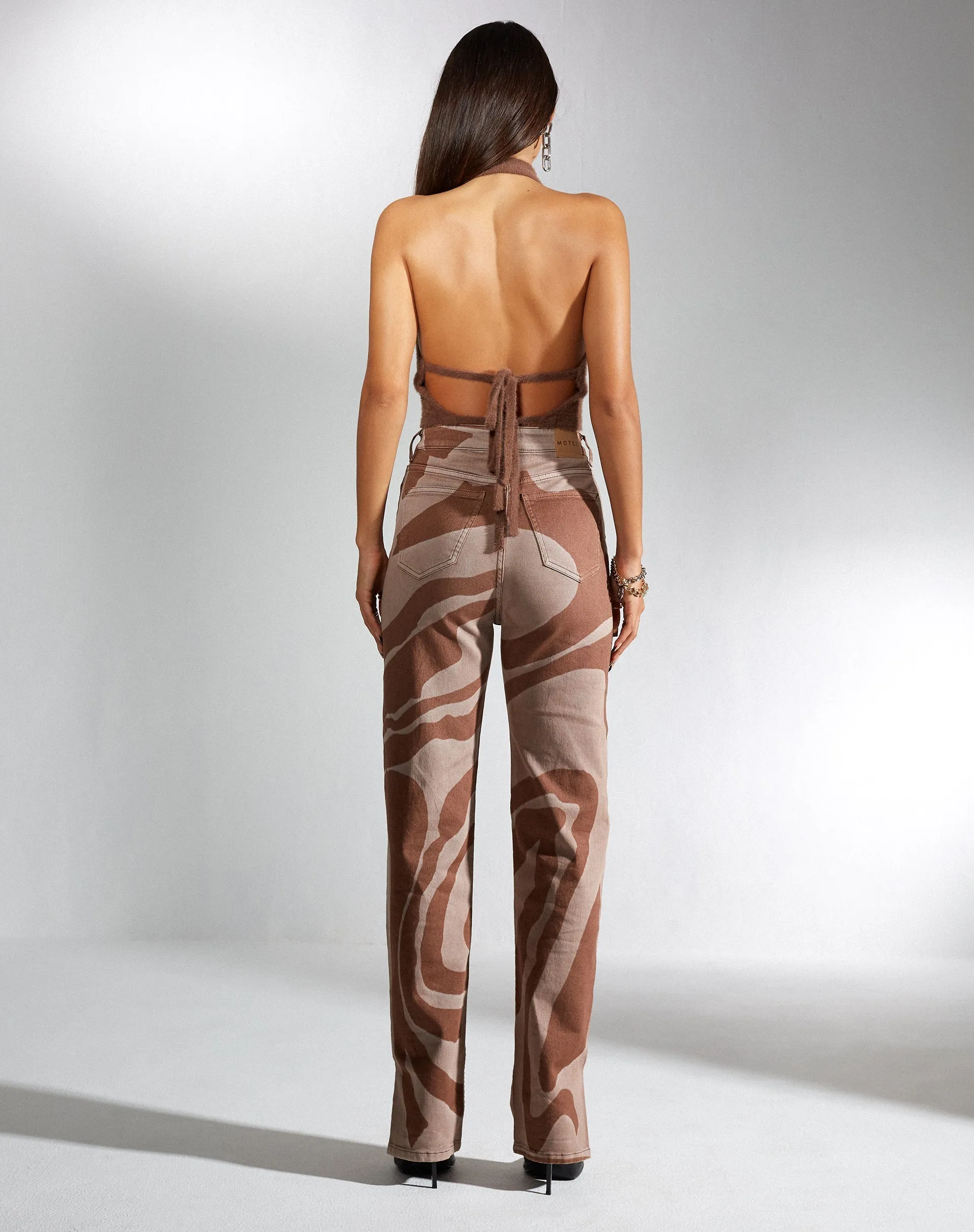 Straight Leg Jeans in Laser Swirl Brown