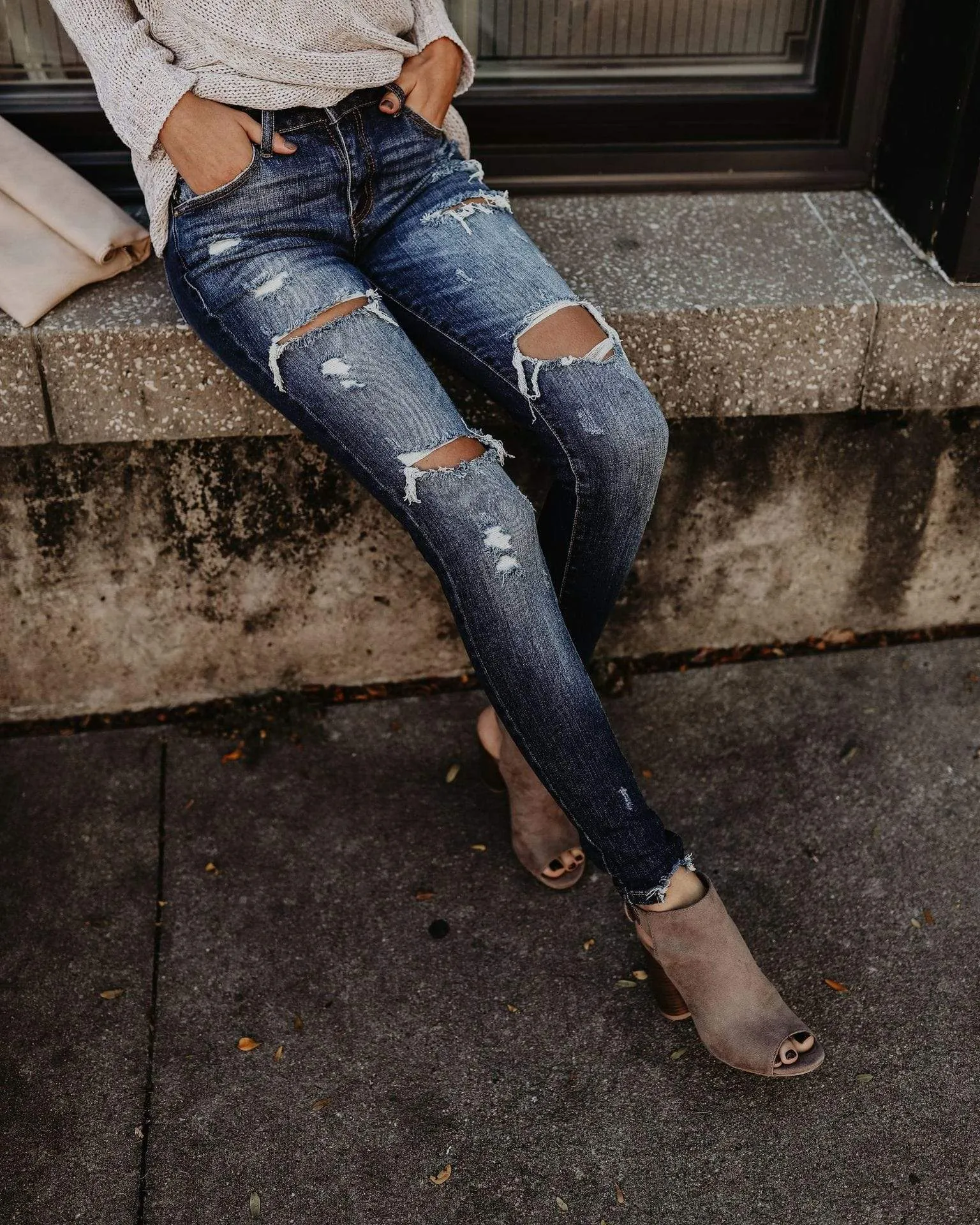 Stretch Ripped Denim Jeans