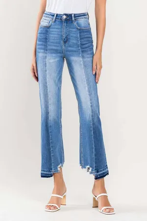 SUPER HIGH RISE CROP CONTRAST PANEL STRAIGHT JEANS