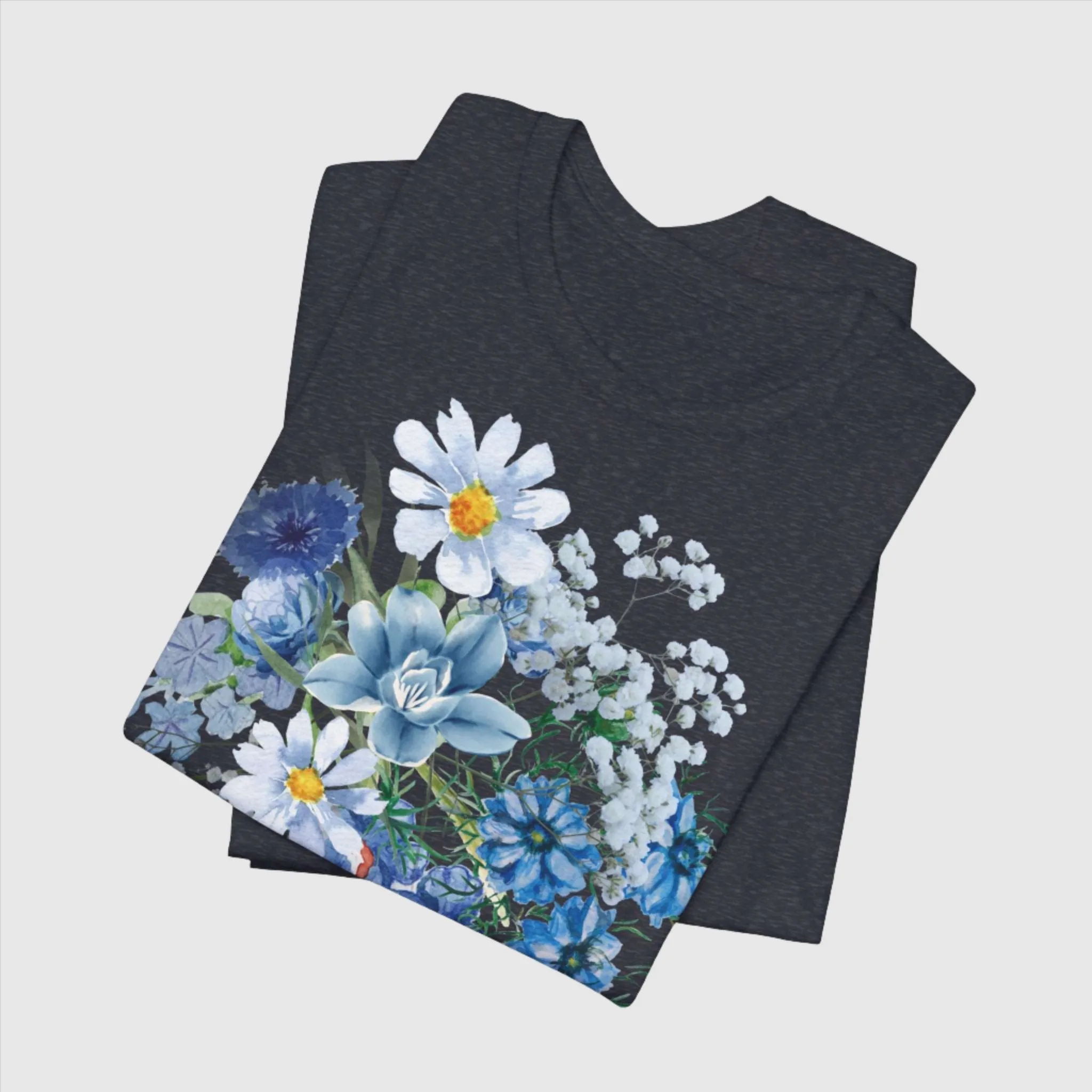 Unisex Vintage Gardening Style Blue Flower Jersey Short Sleeve Tee