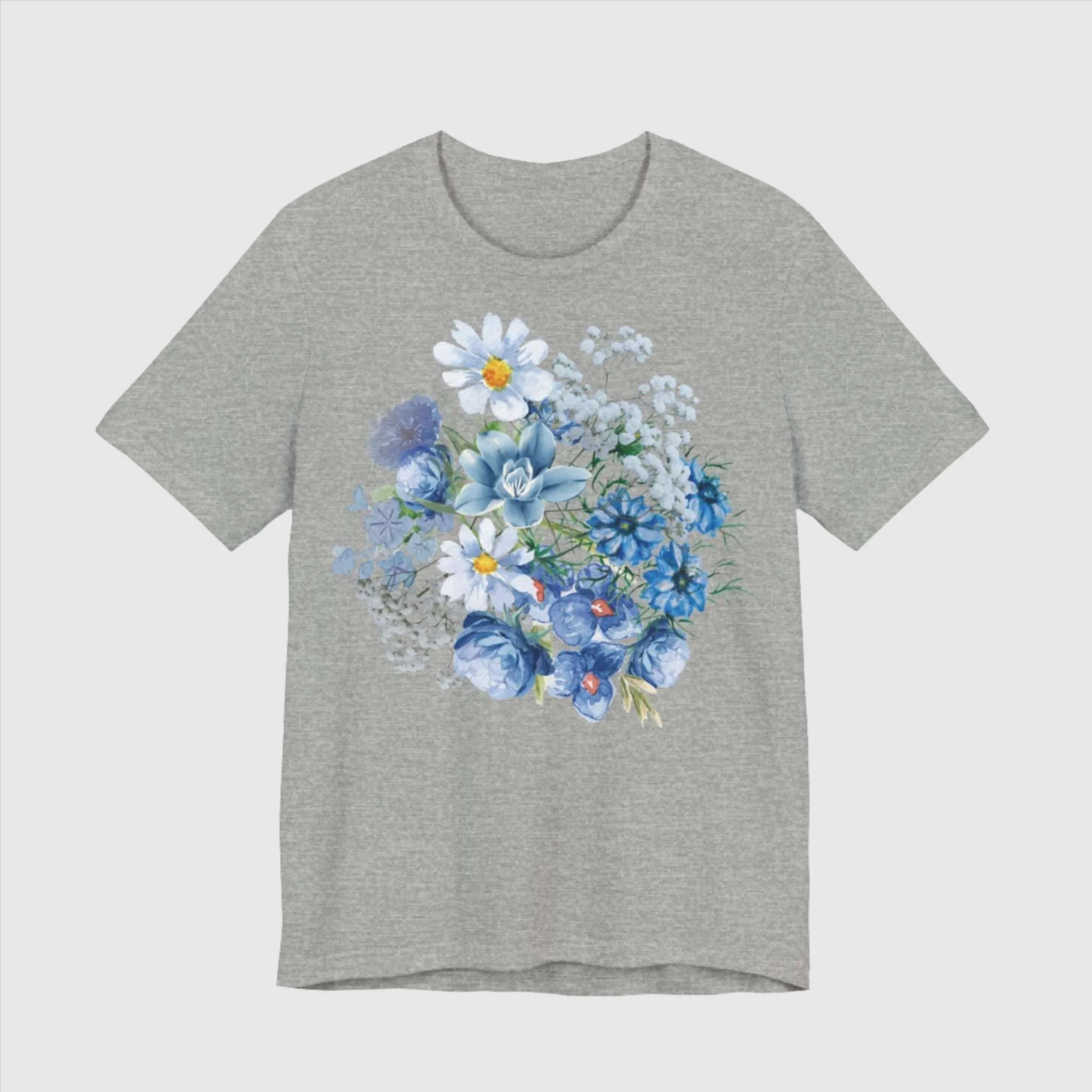 Unisex Vintage Gardening Style Blue Flower Jersey Short Sleeve Tee