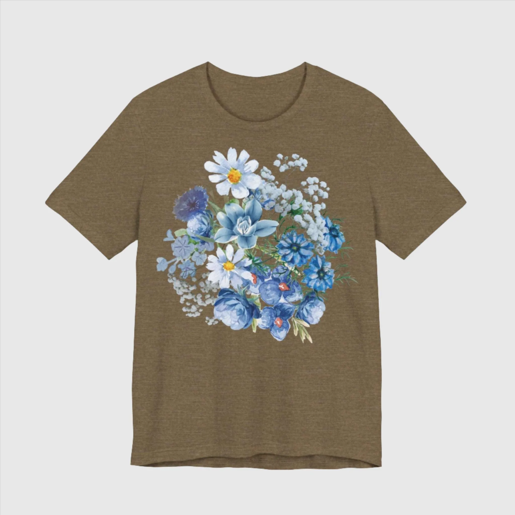 Unisex Vintage Gardening Style Blue Flower Jersey Short Sleeve Tee