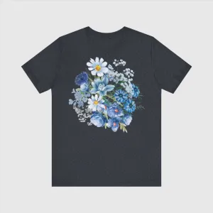 Unisex Vintage Gardening Style Blue Flower Jersey Short Sleeve Tee