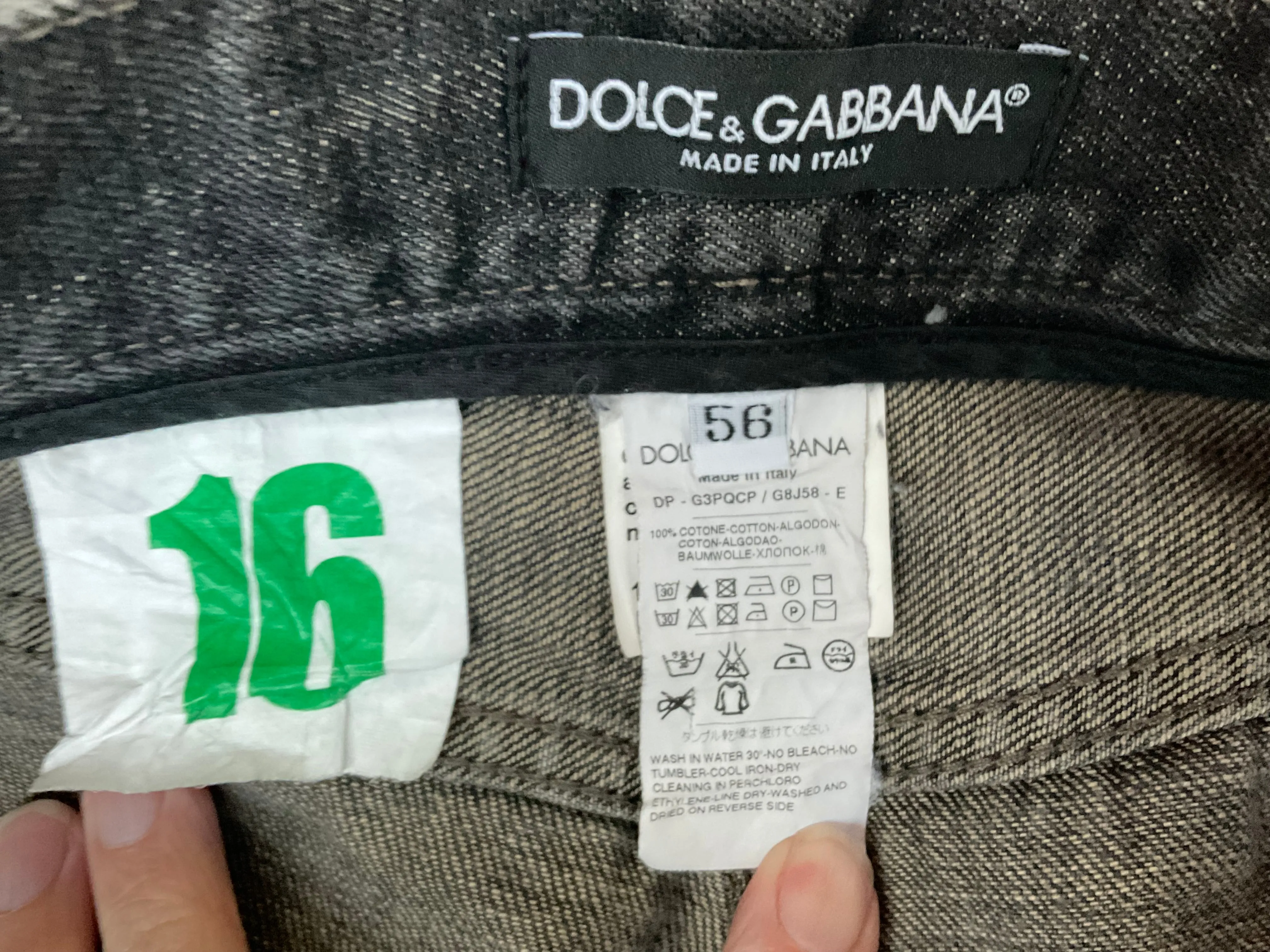 Vintage Dolce & Gabbana dark grey and a little distressed denim jeans, made in Italy, 100% cotton, size 40”