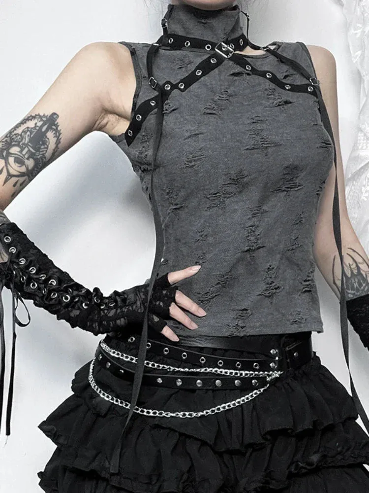 Vintage Five Sexy Crop Retro Gothic Sleeveless Pointed Print Star Punk Top