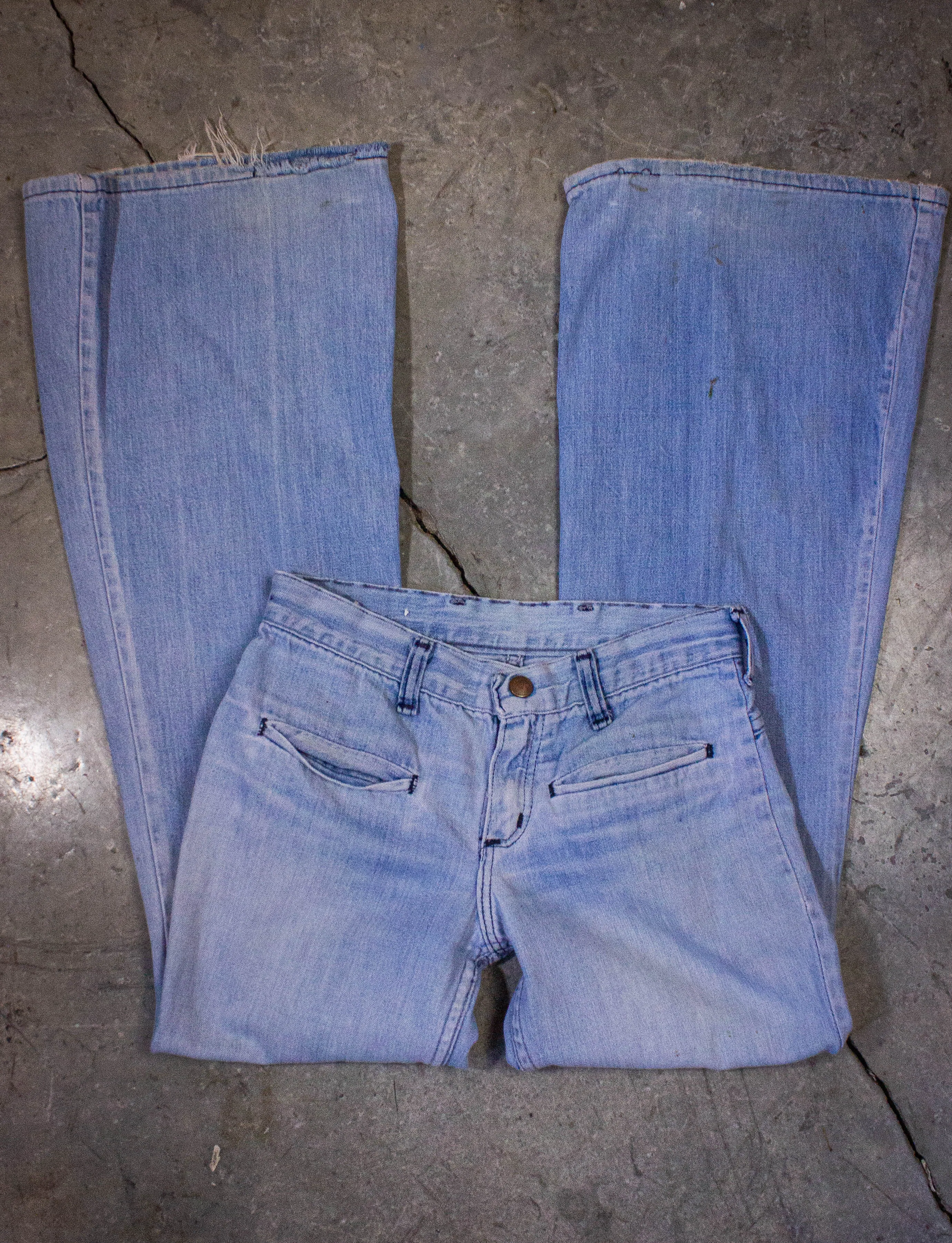 Vintage Wrangler Bell Bottom Denim Jeans 70s Light Wash 26x28