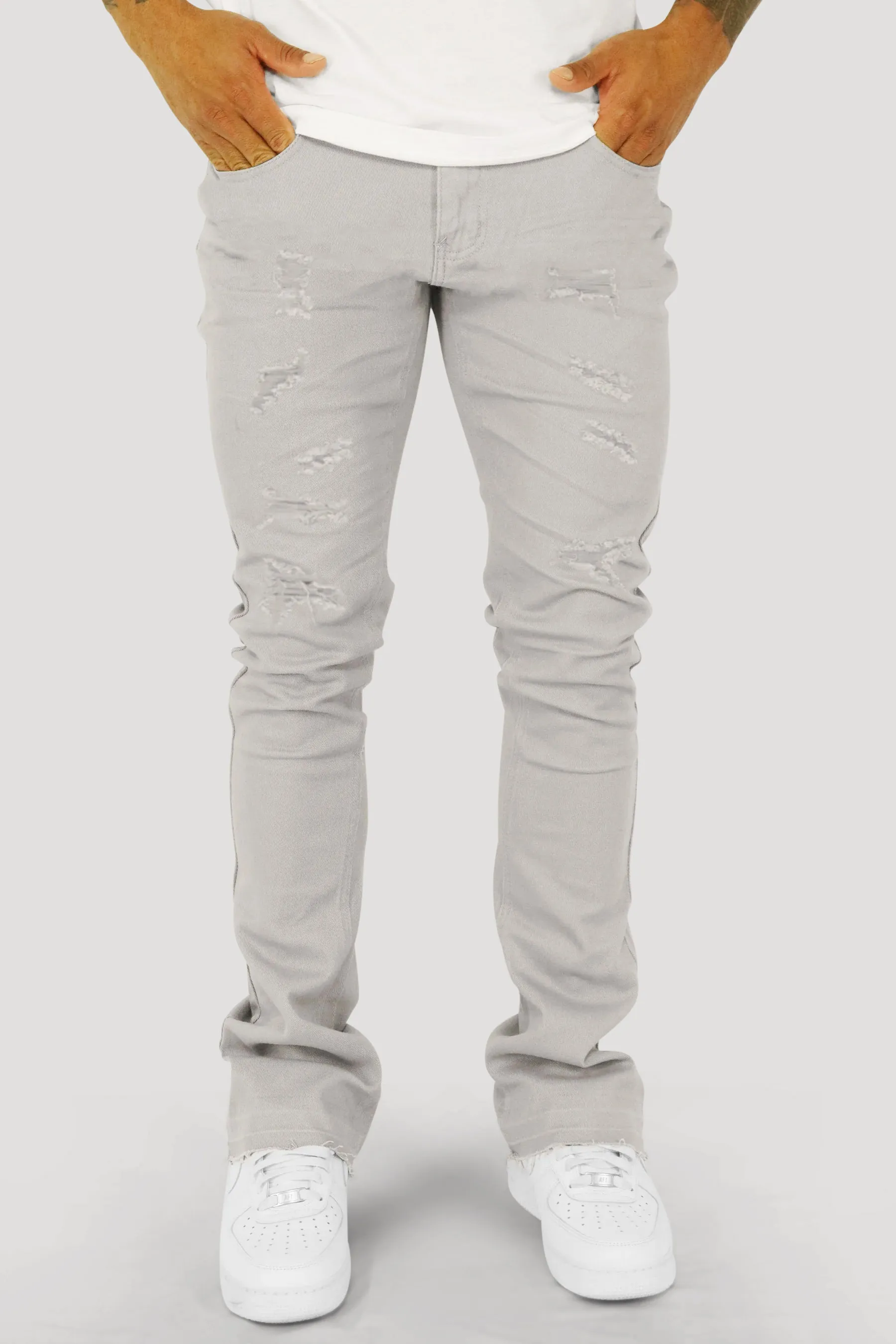 Vortex Ripped Stacked Denim (Grey)