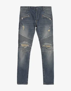 Wash Blue Skinny Biker Jeans -