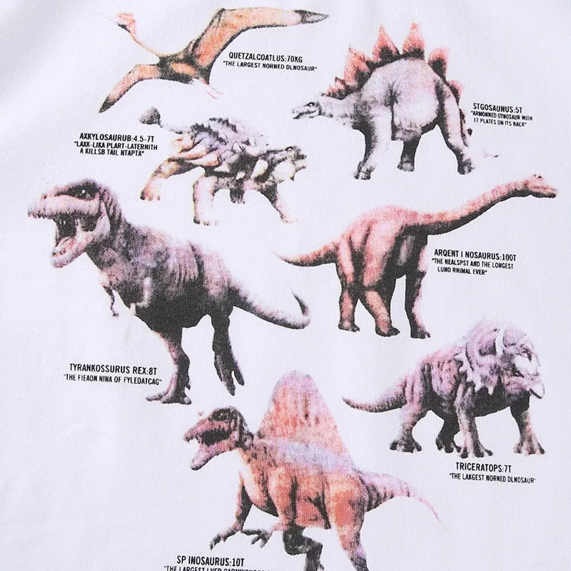 White Dinosaur Animal Print Graphic Short Sleeve O-Neck Knitted Tees