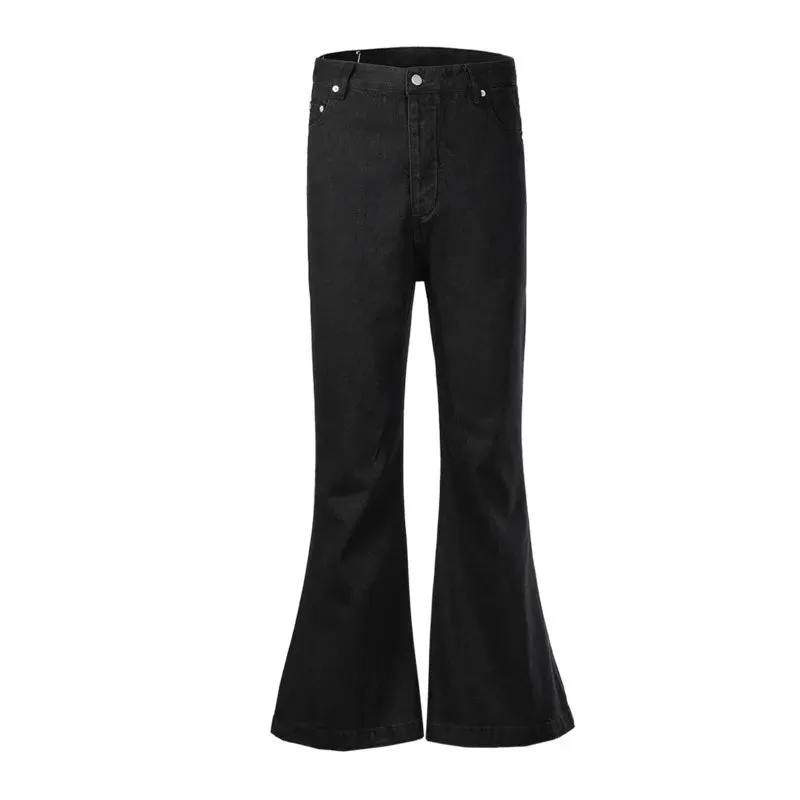 Wiaofellas  -  fall outfit men Men's Denim Pants High Street Wide-leg Flared Jeans New Trendy Male Straight Trousers Black Dark Style