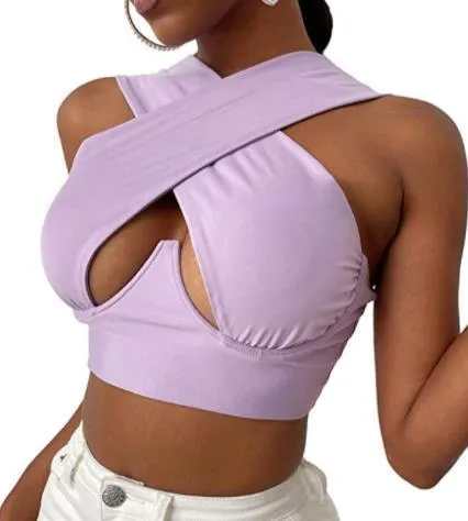 Women's Sexy Criss Cross Tank Tops/Front Cut Crop Tops