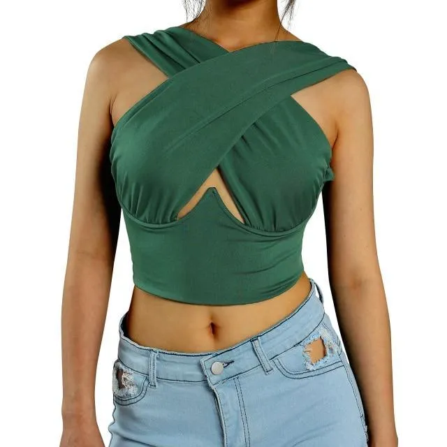 Women's Sexy Criss Cross Tank Tops/Front Cut Crop Tops