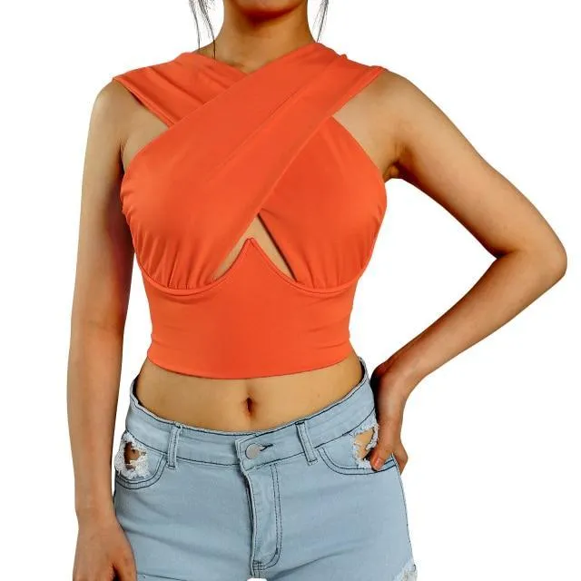 Women's Sexy Criss Cross Tank Tops/Front Cut Crop Tops