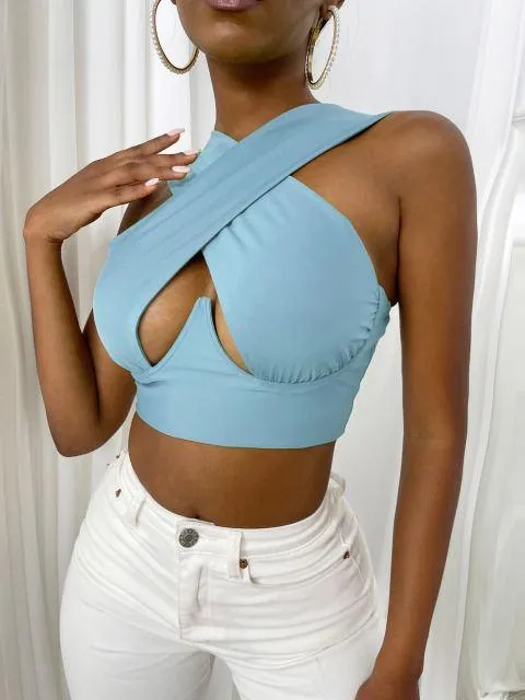 Women's Sexy Criss Cross Tank Tops/Front Cut Crop Tops