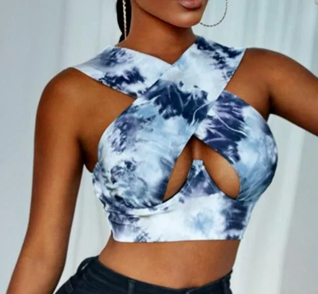 Women's Sexy Criss Cross Tank Tops/Front Cut Crop Tops