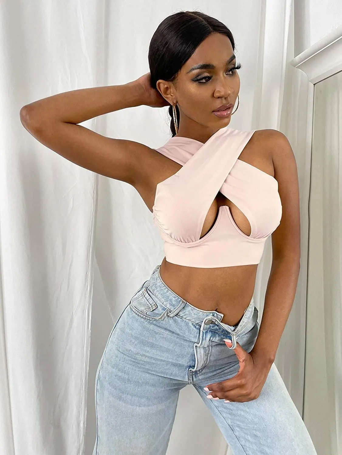 Women's Sexy Criss Cross Tank Tops/Front Cut Crop Tops