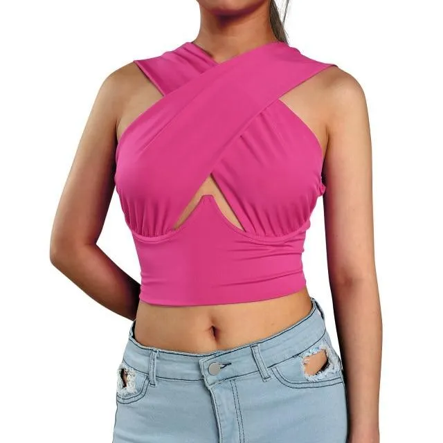 Women's Sexy Criss Cross Tank Tops/Front Cut Crop Tops