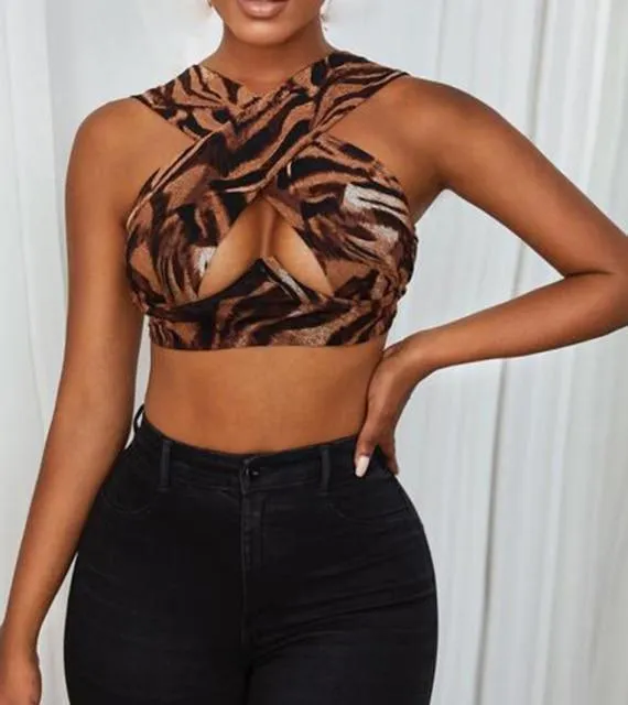 Women's Sexy Criss Cross Tank Tops/Front Cut Crop Tops