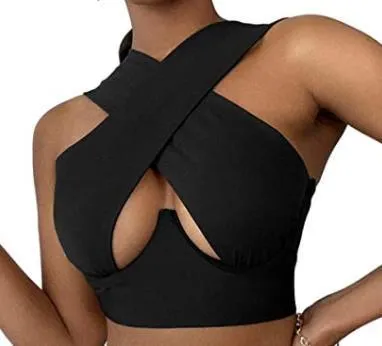 Women's Sexy Criss Cross Tank Tops/Front Cut Crop Tops