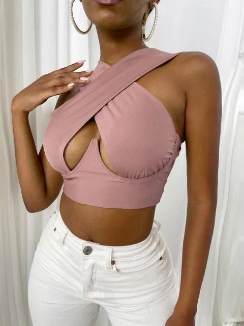 Women's Sexy Criss Cross Tank Tops/Front Cut Crop Tops