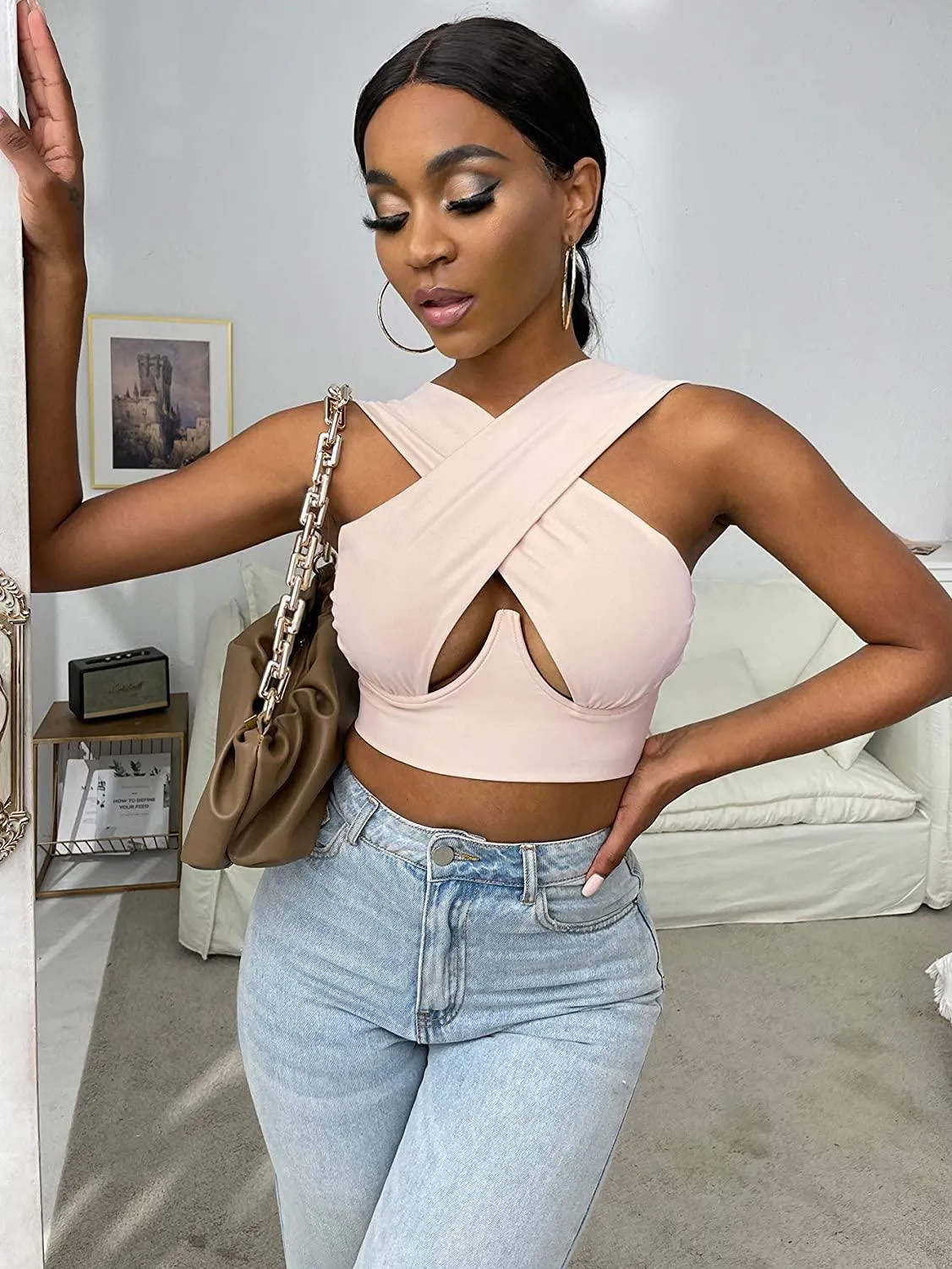 Women's Sexy Criss Cross Tank Tops/Front Cut Crop Tops