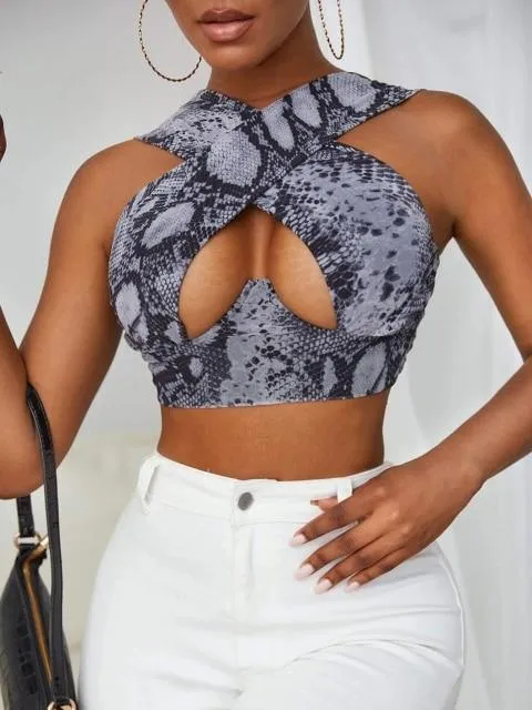 Women's Sexy Criss Cross Tank Tops/Front Cut Crop Tops