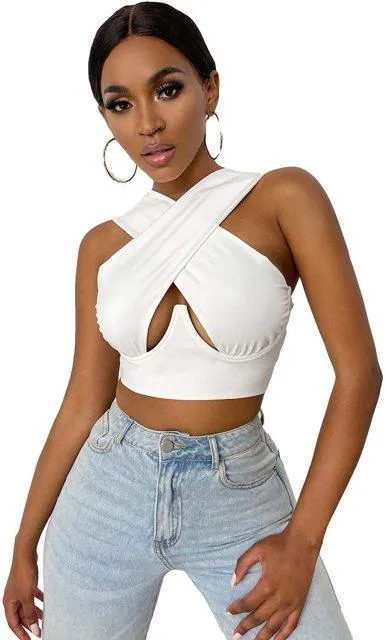 Women's Sexy Criss Cross Tank Tops/Front Cut Crop Tops