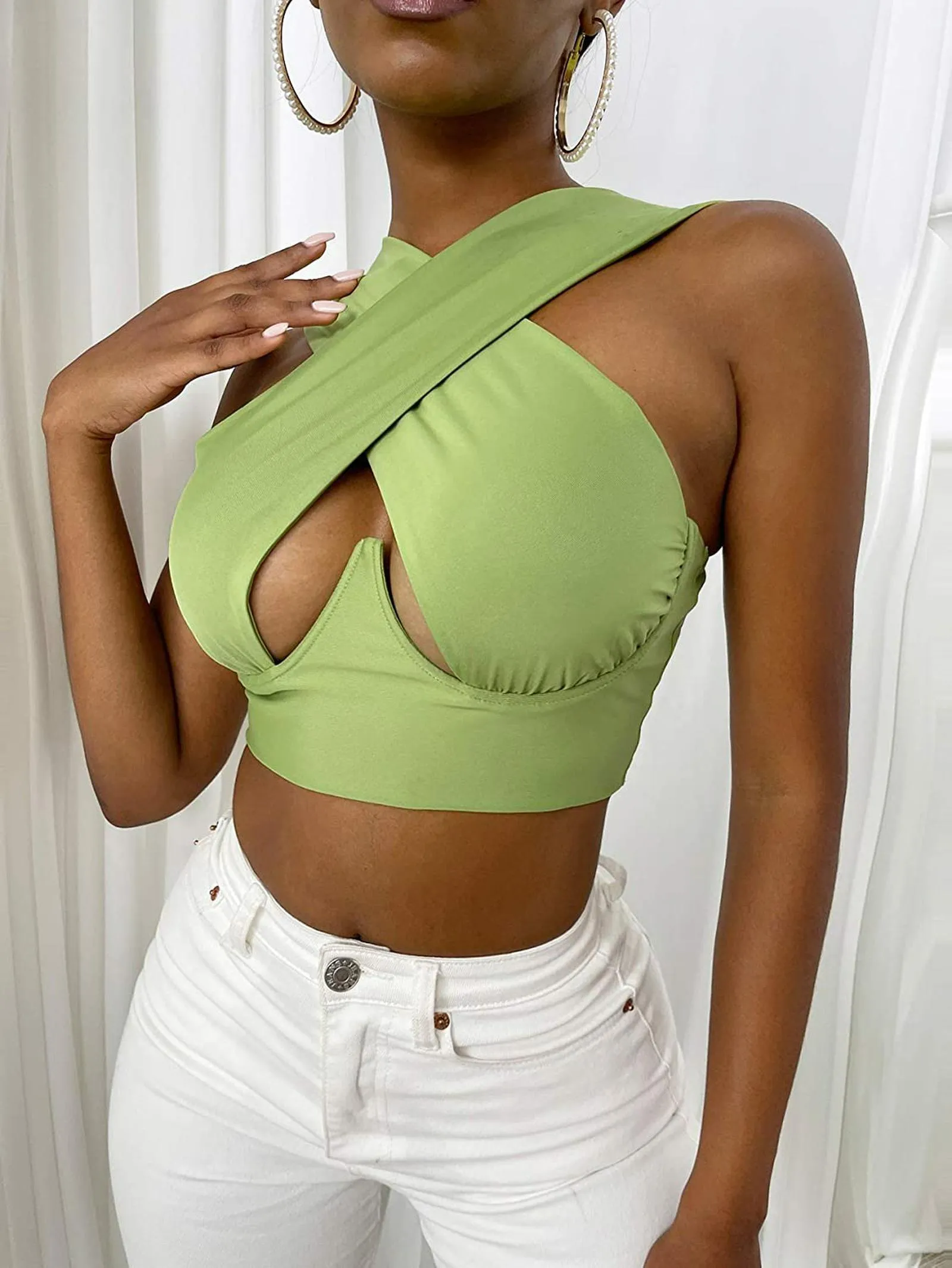 Women's Sexy Criss Cross Tank Tops/Front Cut Crop Tops