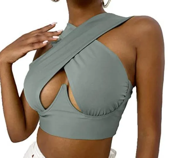 Women's Sexy Criss Cross Tank Tops/Front Cut Crop Tops