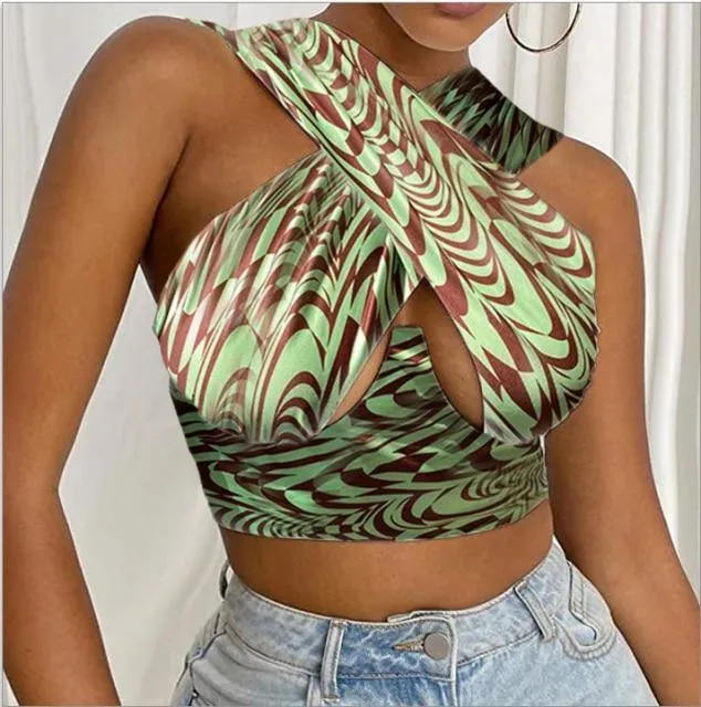 Women's Sexy Criss Cross Tank Tops/Front Cut Crop Tops