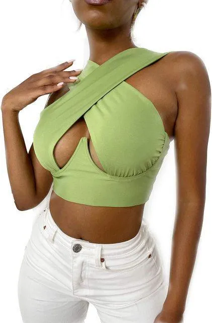 Women's Sexy Criss Cross Tank Tops/Front Cut Crop Tops