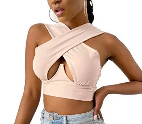 Women's Sexy Criss Cross Tank Tops/Front Cut Crop Tops