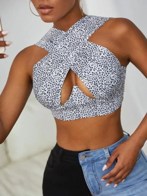 Women's Sexy Criss Cross Tank Tops/Front Cut Crop Tops