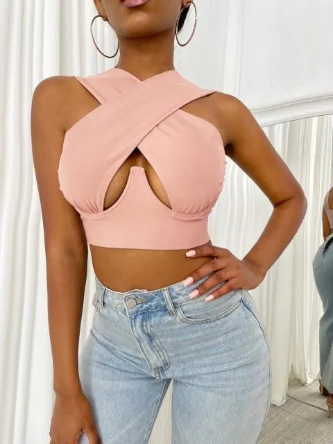 Women's Sexy Criss Cross Tank Tops/Front Cut Crop Tops