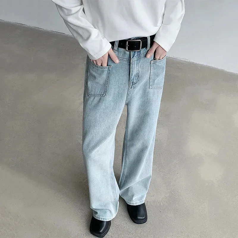 Worn-out Micro Flared Jeans Streetwear Male Loose Straight Denim Pants Wide Leg Simple Korean Casual Bottoms 9C7132