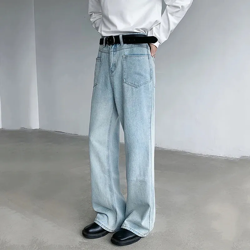 Worn-out Micro Flared Jeans Streetwear Male Loose Straight Denim Pants Wide Leg Simple Korean Casual Bottoms 9C7132