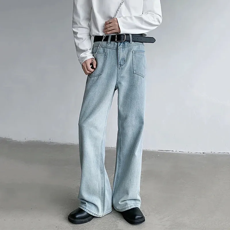 Worn-out Micro Flared Jeans Streetwear Male Loose Straight Denim Pants Wide Leg Simple Korean Casual Bottoms 9C7132