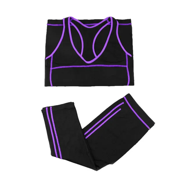 Yoga Set Crop Top Shirts   Skinny Capri Pants